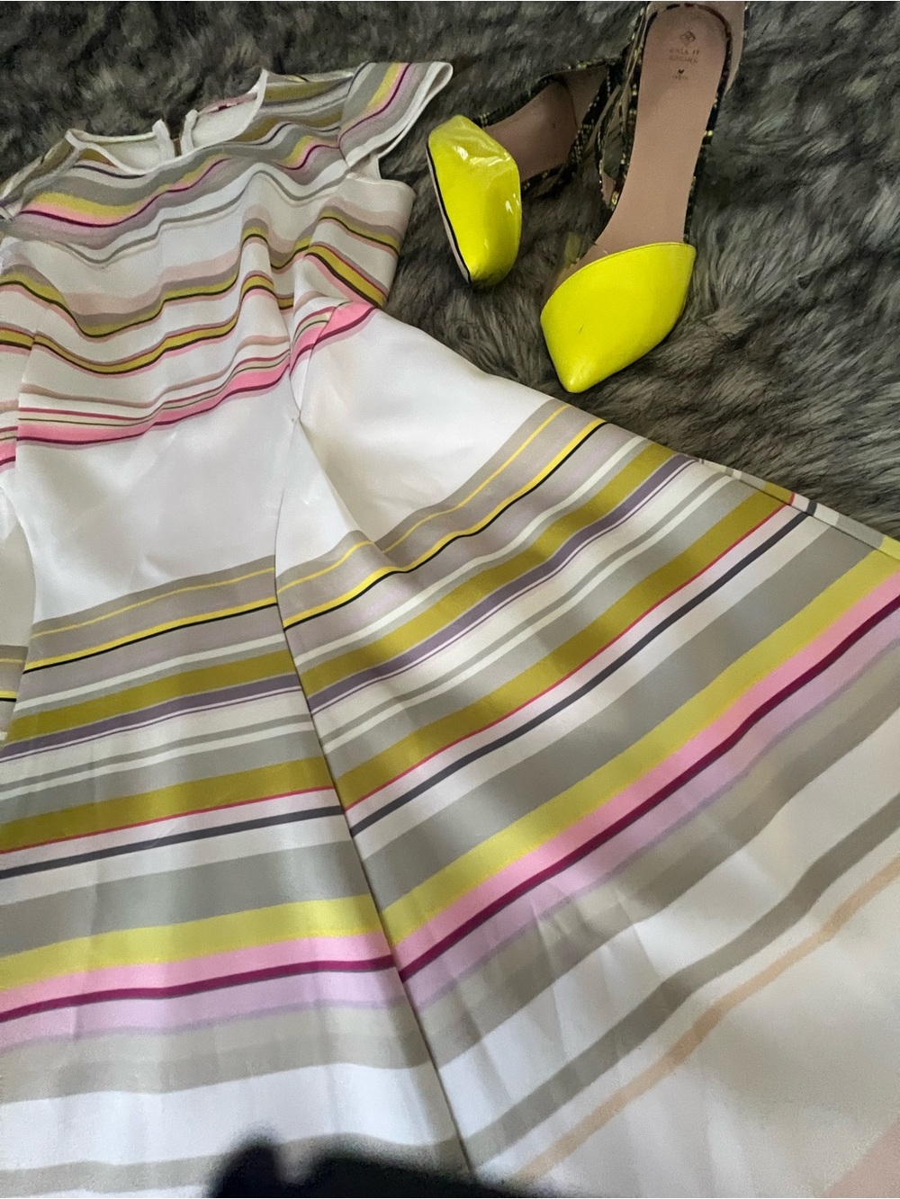 Ted Baker White A-Line Skirt with Pink, Lime & Gray Stripes - Picture 6 of 8